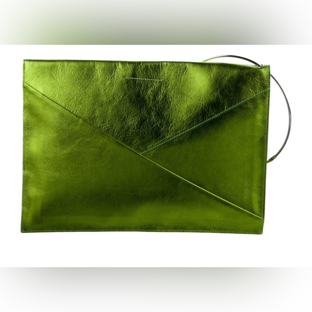 MM6 Maison Margiela Large Green Metallic Envelope Clutch with Ring - Picture 4 of 5